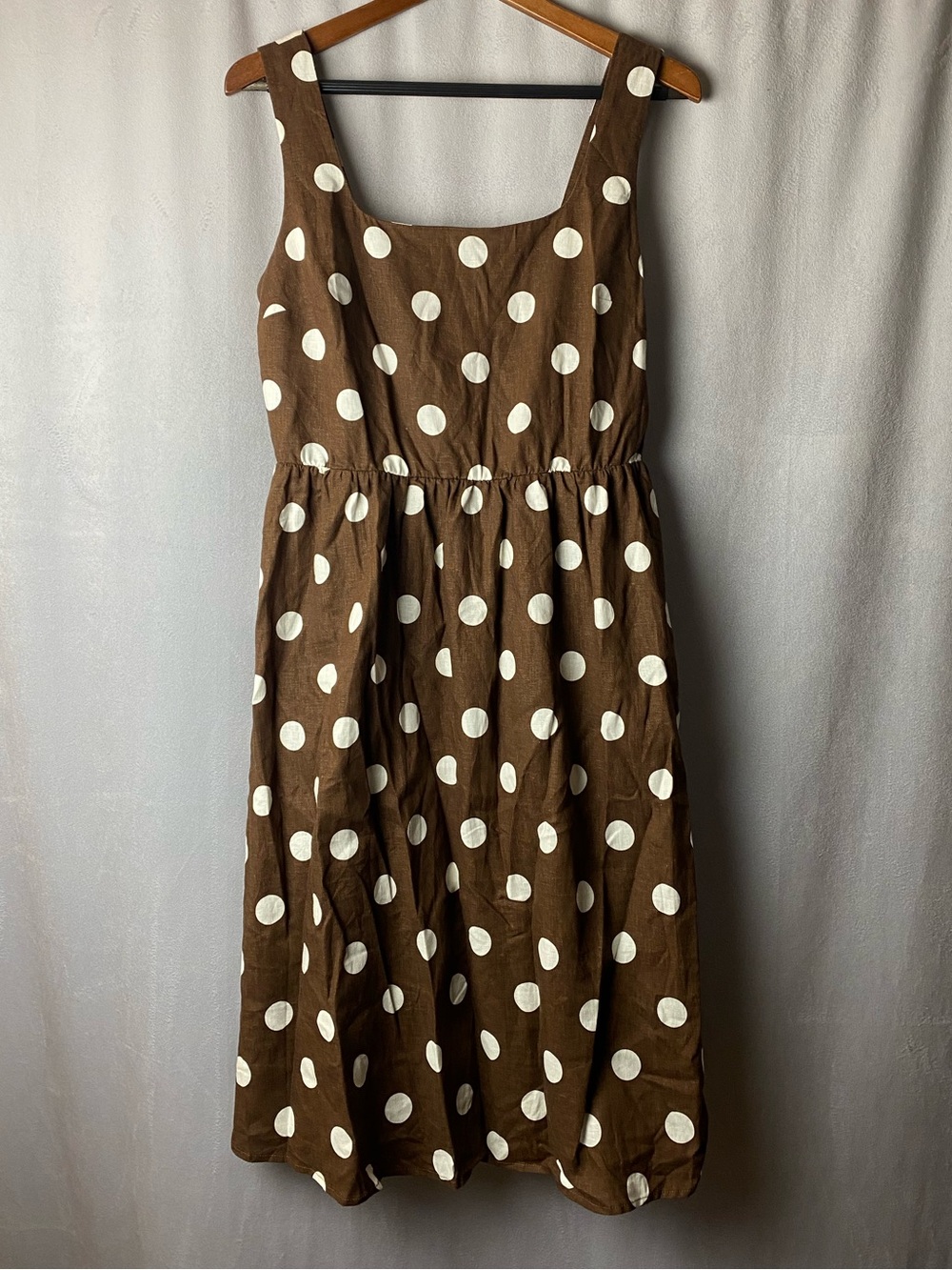 Morgan Taylor Brown White Polka Dot Classic Cottagecore Linen Midi Dress L